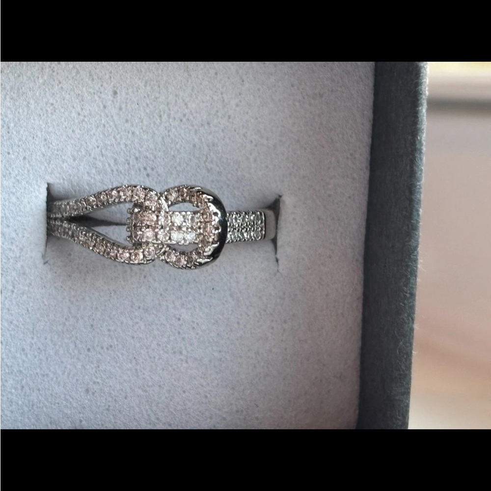 White Gold Plated CZ Infinity Knot Buckle Ring Size 6 | Pavé Statement Ring - Picture 5 of 10